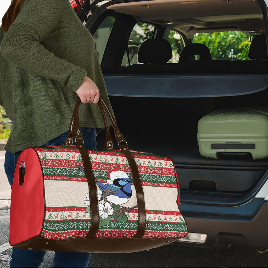 Aussie Fairy-wren Christmas Travel Bag Festive Knitted Pattern Inspired