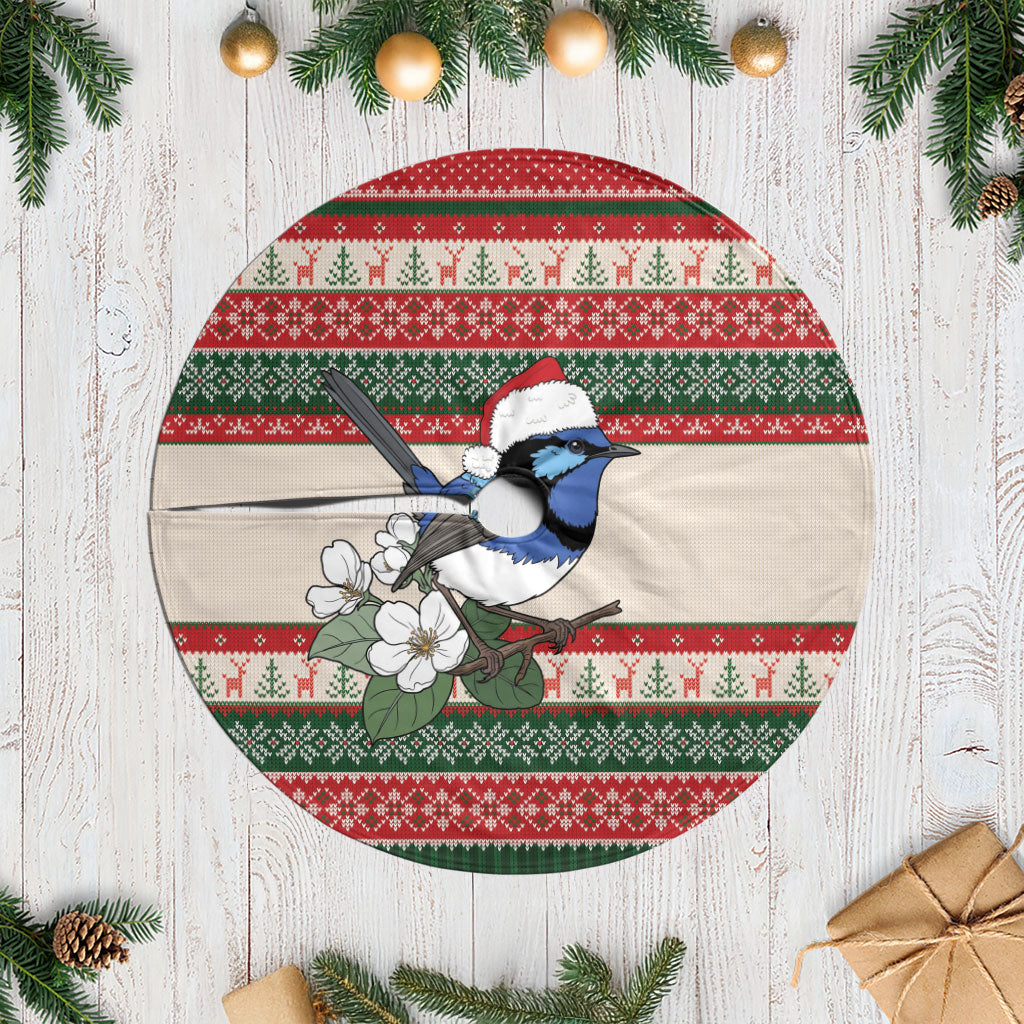 Aussie Fairy-wren Christmas Tree Skirt Festive Knitted Pattern Inspired