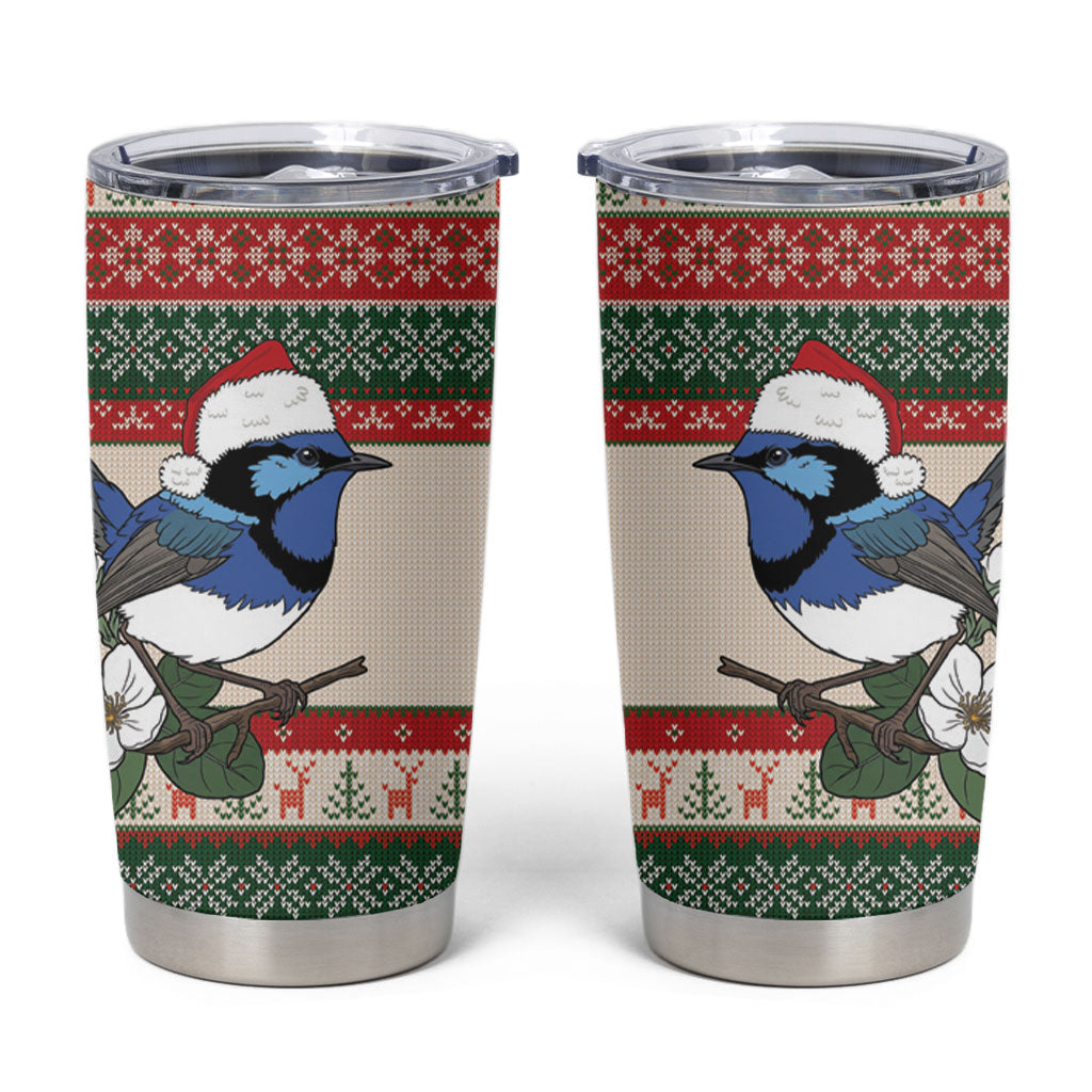 Aussie Fairy-wren Christmas Tumbler Cup Festive Knitted Pattern Inspired