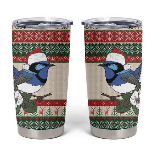 Aussie Fairy-wren Christmas Tumbler Cup Festive Knitted Pattern Inspired