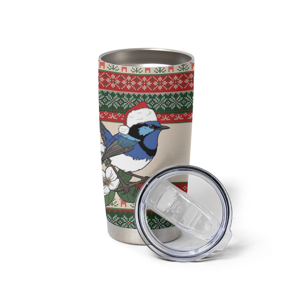 Aussie Fairy-wren Christmas Tumbler Cup Festive Knitted Pattern Inspired