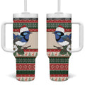 Aussie Fairy-wren Christmas Tumbler With Handle Festive Knitted Pattern Inspired