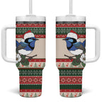 Aussie Fairy-wren Christmas Tumbler With Handle Festive Knitted Pattern Inspired