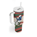 Aussie Fairy-wren Christmas Tumbler With Handle Festive Knitted Pattern Inspired