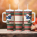 Aussie Fairy-wren Christmas Tumbler With Handle Festive Knitted Pattern Inspired