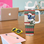 Aussie Fairy-wren Christmas Tumbler With Handle Festive Knitted Pattern Inspired