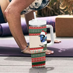 Aussie Fairy-wren Christmas Tumbler With Handle Festive Knitted Pattern Inspired
