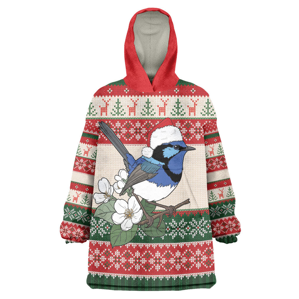 Aussie Fairy-wren Christmas Wearable Blanket Hoodie Festive Knitted Pattern Inspired