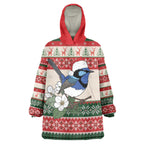 Aussie Fairy-wren Christmas Wearable Blanket Hoodie Festive Knitted Pattern Inspired