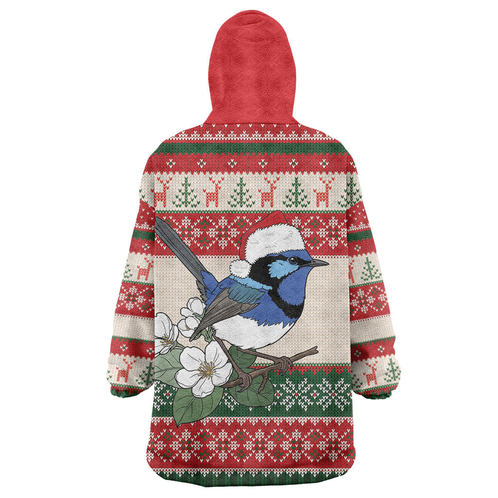 Aussie Fairy-wren Christmas Wearable Blanket Hoodie Festive Knitted Pattern Inspired
