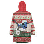 Aussie Fairy-wren Christmas Wearable Blanket Hoodie Festive Knitted Pattern Inspired