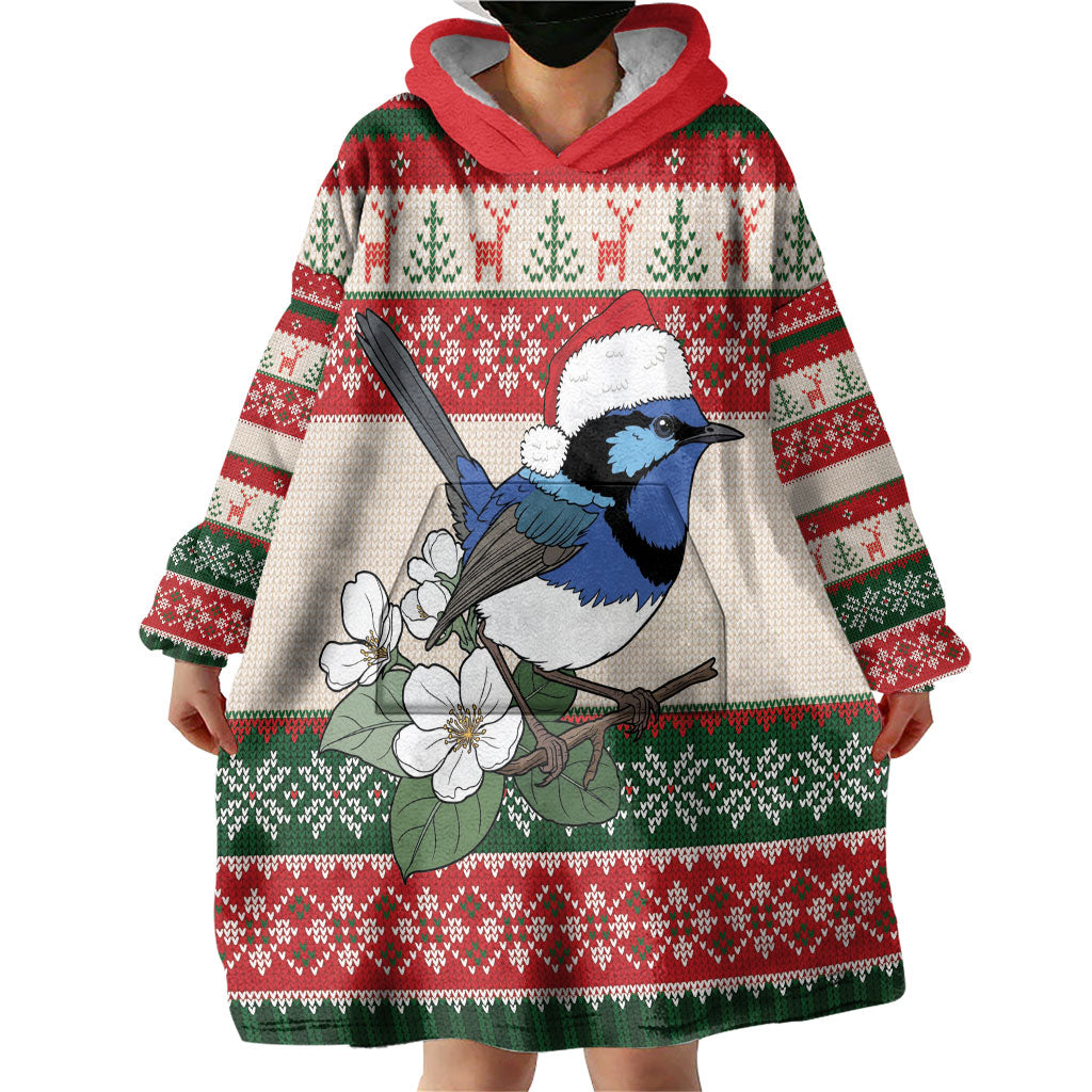 Aussie Fairy-wren Christmas Wearable Blanket Hoodie Festive Knitted Pattern Inspired