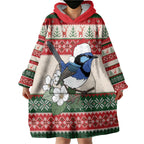 Aussie Fairy-wren Christmas Wearable Blanket Hoodie Festive Knitted Pattern Inspired