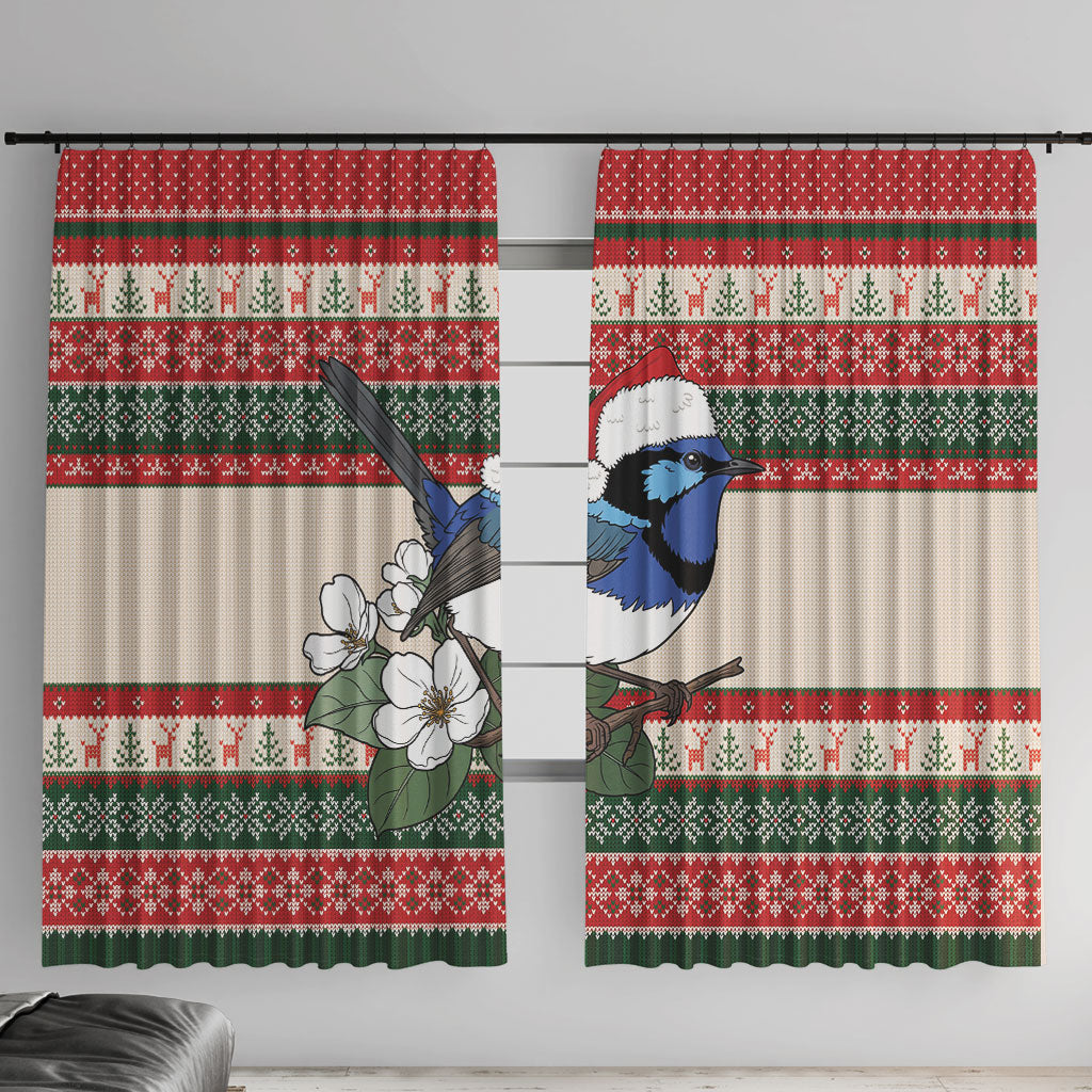 Aussie Fairy-wren Christmas Window Curtain Festive Knitted Pattern Inspired