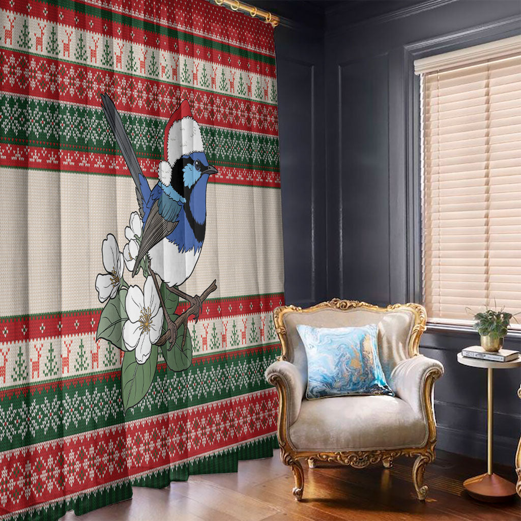Aussie Fairy-wren Christmas Window Curtain Festive Knitted Pattern Inspired