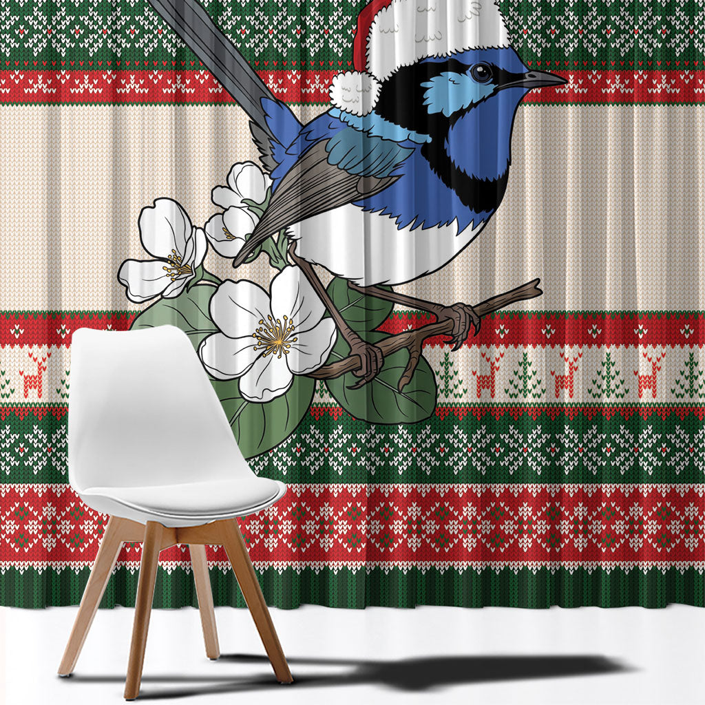 Aussie Fairy-wren Christmas Window Curtain Festive Knitted Pattern Inspired