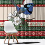 Aussie Fairy-wren Christmas Window Curtain Festive Knitted Pattern Inspired