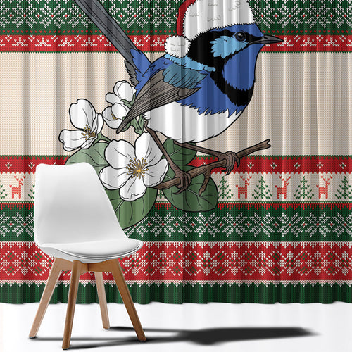 Aussie Fairy-wren Christmas Window Curtain Festive Knitted Pattern Inspired