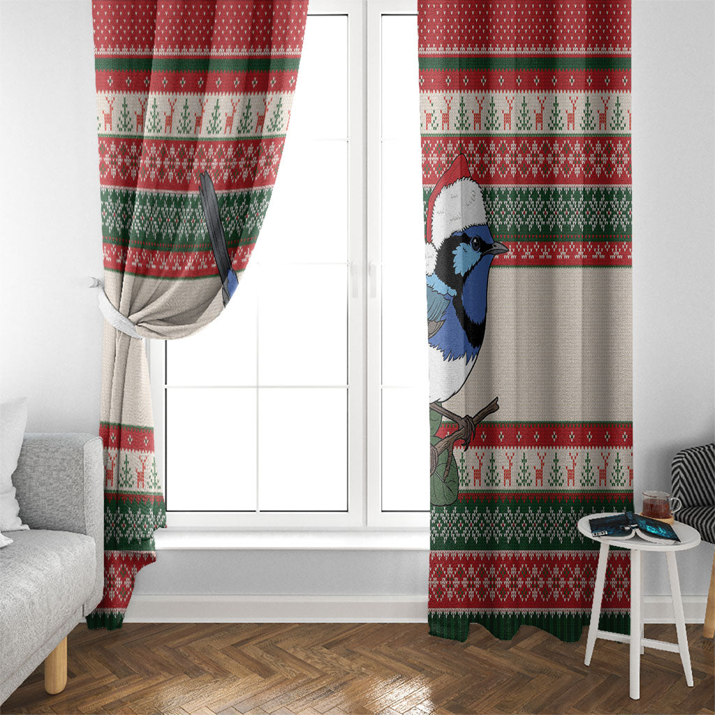 Aussie Fairy-wren Christmas Window Curtain Festive Knitted Pattern Inspired