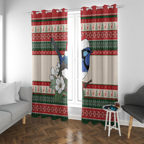 Aussie Fairy-wren Christmas Window Curtain Festive Knitted Pattern Inspired