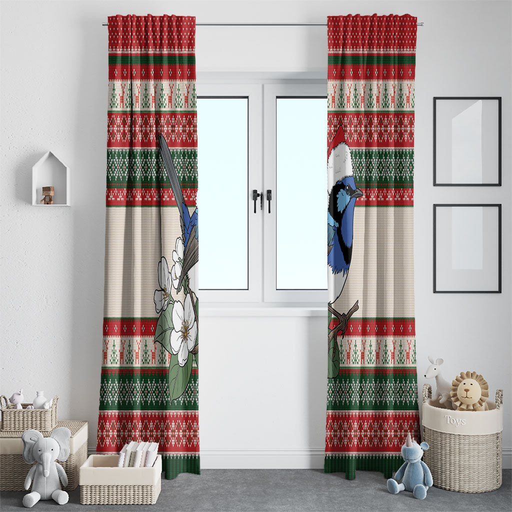 Aussie Fairy-wren Christmas Window Curtain Festive Knitted Pattern Inspired
