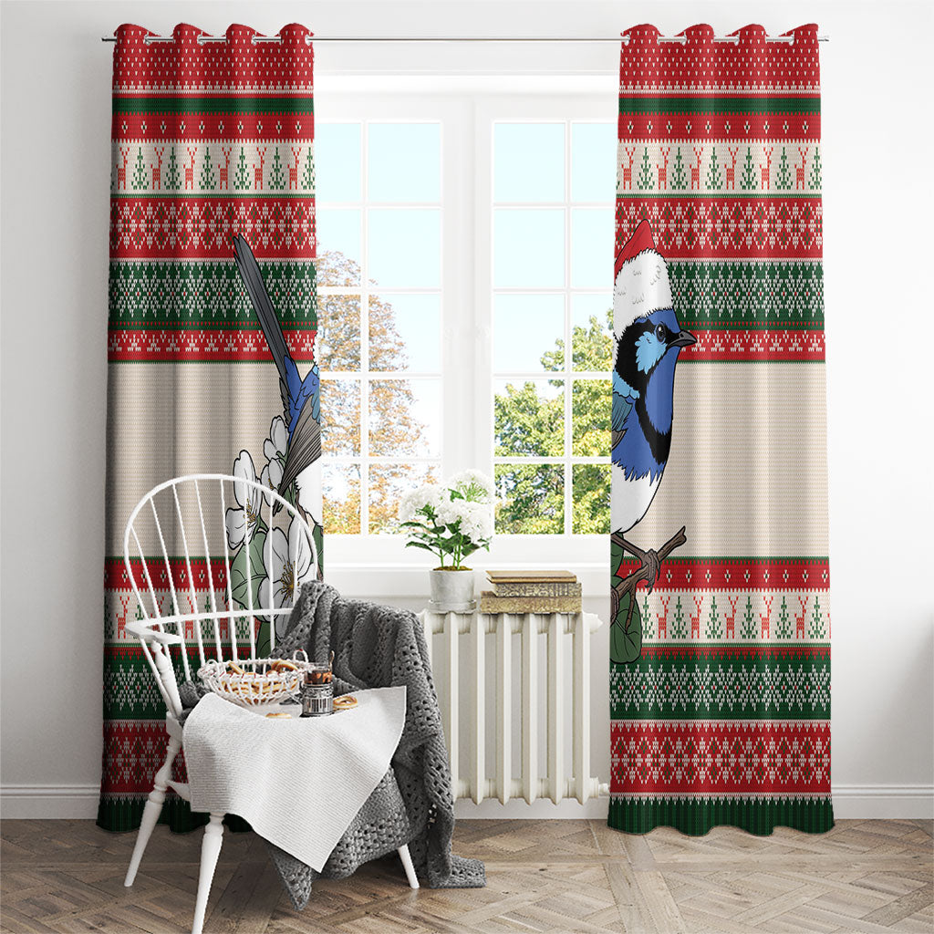 Aussie Fairy-wren Christmas Window Curtain Festive Knitted Pattern Inspired