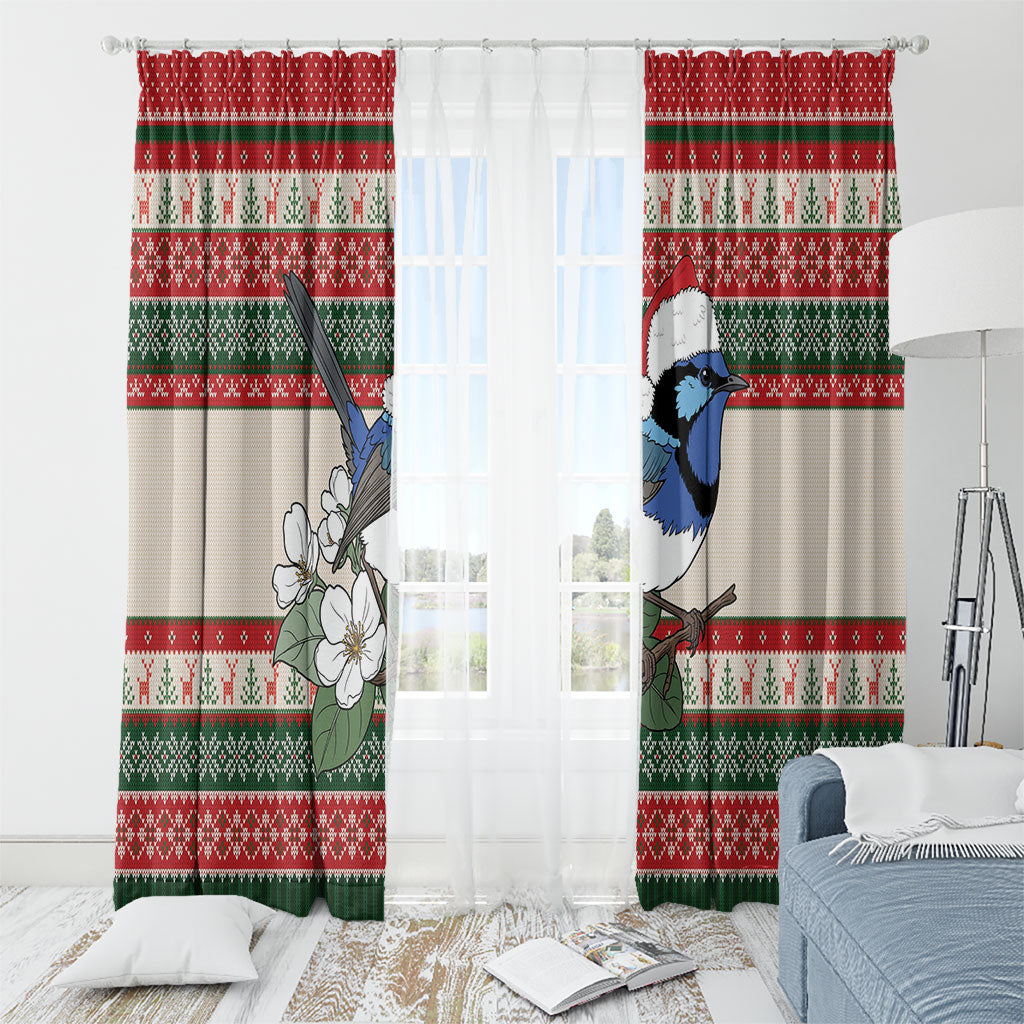 Aussie Fairy-wren Christmas Window Curtain Festive Knitted Pattern Inspired