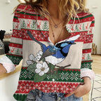Aussie Fairy-wren Christmas Women Casual Shirt Festive Knitted Pattern Inspired