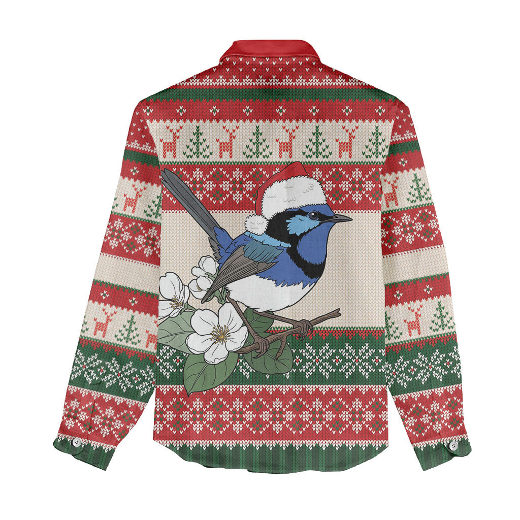 Aussie Fairy-wren Christmas Women Casual Shirt Festive Knitted Pattern Inspired