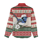 Aussie Fairy-wren Christmas Women Casual Shirt Festive Knitted Pattern Inspired