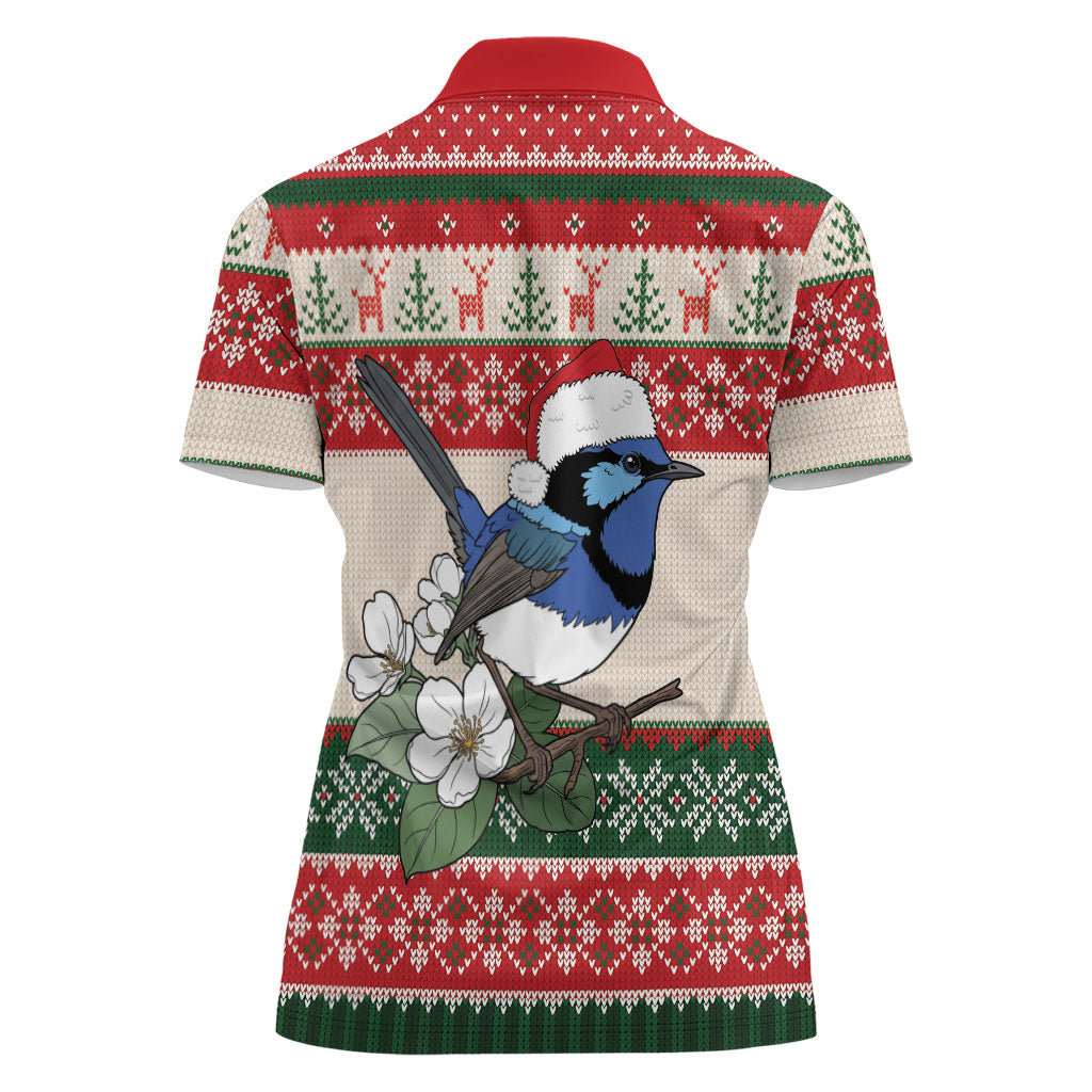 Aussie Fairy-wren Christmas Women Polo Shirt Festive Knitted Pattern Inspired