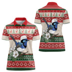 Aussie Fairy-wren Christmas Women Polo Shirt Festive Knitted Pattern Inspired
