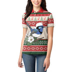 Aussie Fairy-wren Christmas Women Polo Shirt Festive Knitted Pattern Inspired