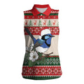 Aussie Fairy-wren Christmas Women Sleeveless Polo Shirt Festive Knitted Pattern Inspired