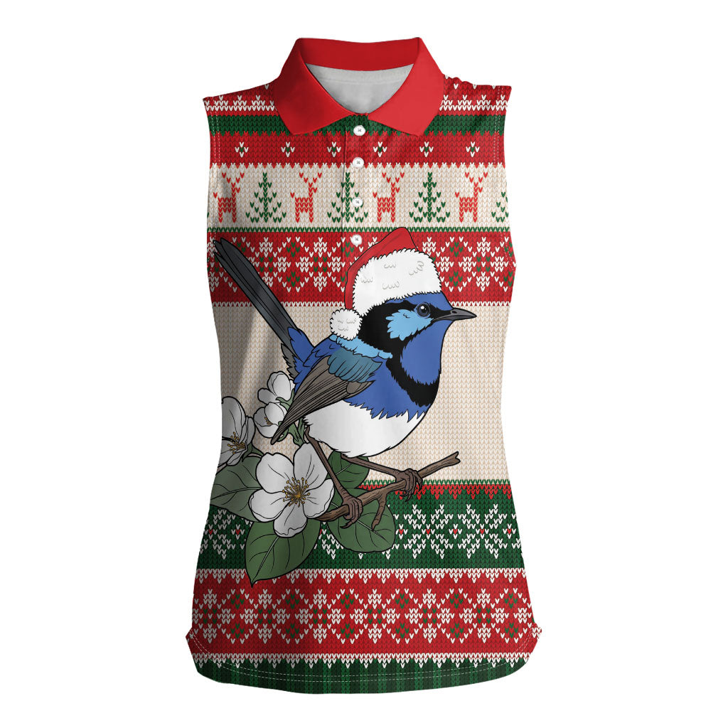 Aussie Fairy-wren Christmas Women Sleeveless Polo Shirt Festive Knitted Pattern Inspired
