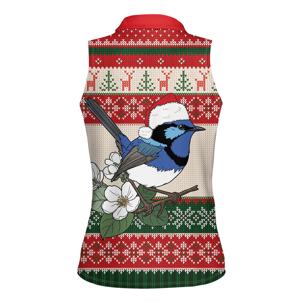 Aussie Fairy-wren Christmas Women Sleeveless Polo Shirt Festive Knitted Pattern Inspired