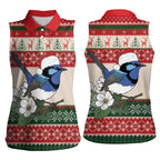 Aussie Fairy-wren Christmas Women Sleeveless Polo Shirt Festive Knitted Pattern Inspired