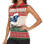 Aussie Fairy-wren Christmas Women Sleeveless Polo Shirt Festive Knitted Pattern Inspired
