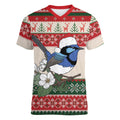 Aussie Fairy-wren Christmas Women V-Neck T-Shirt Festive Knitted Pattern Inspired
