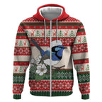 Aussie Fairy-wren Christmas Zip Hoodie Festive Knitted Pattern Inspired