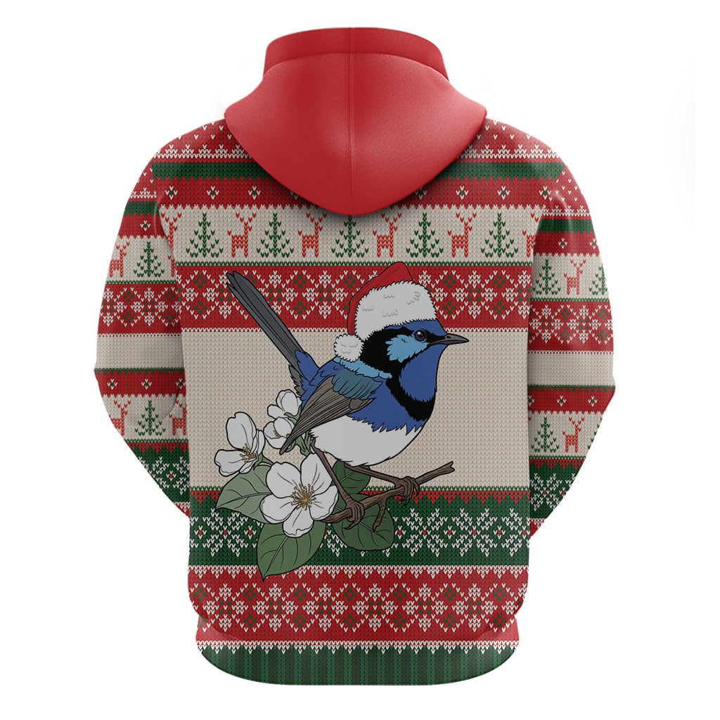 Aussie Fairy-wren Christmas Zip Hoodie Festive Knitted Pattern Inspired