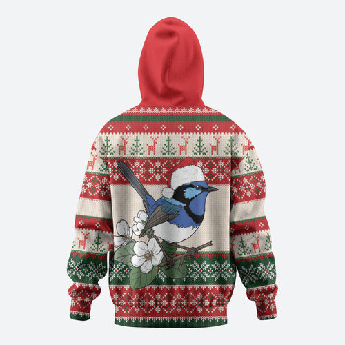 Aussie Fairy-wren Christmas Zip Hoodie Festive Knitted Pattern Inspired