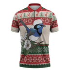 Aussie Fairy-wren Christmas Zipper Polo Shirt Festive Knitted Pattern Inspired