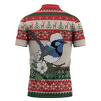 Aussie Fairy-wren Christmas Zipper Polo Shirt Festive Knitted Pattern Inspired