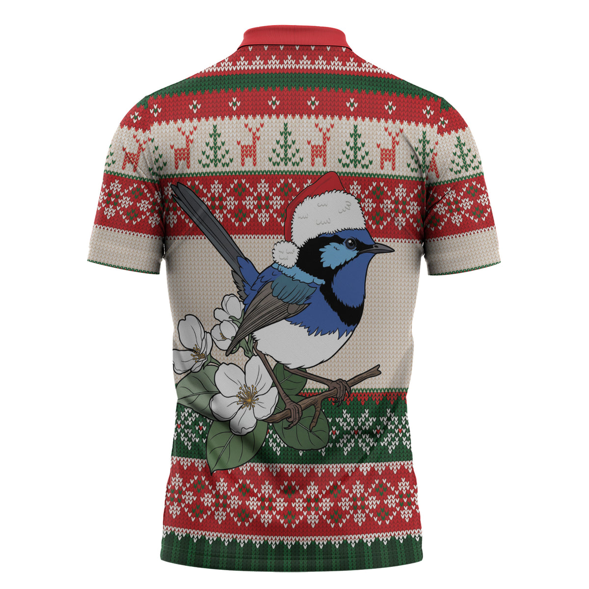 Aussie Fairy-wren Christmas Zipper Polo Shirt Festive Knitted Pattern Inspired