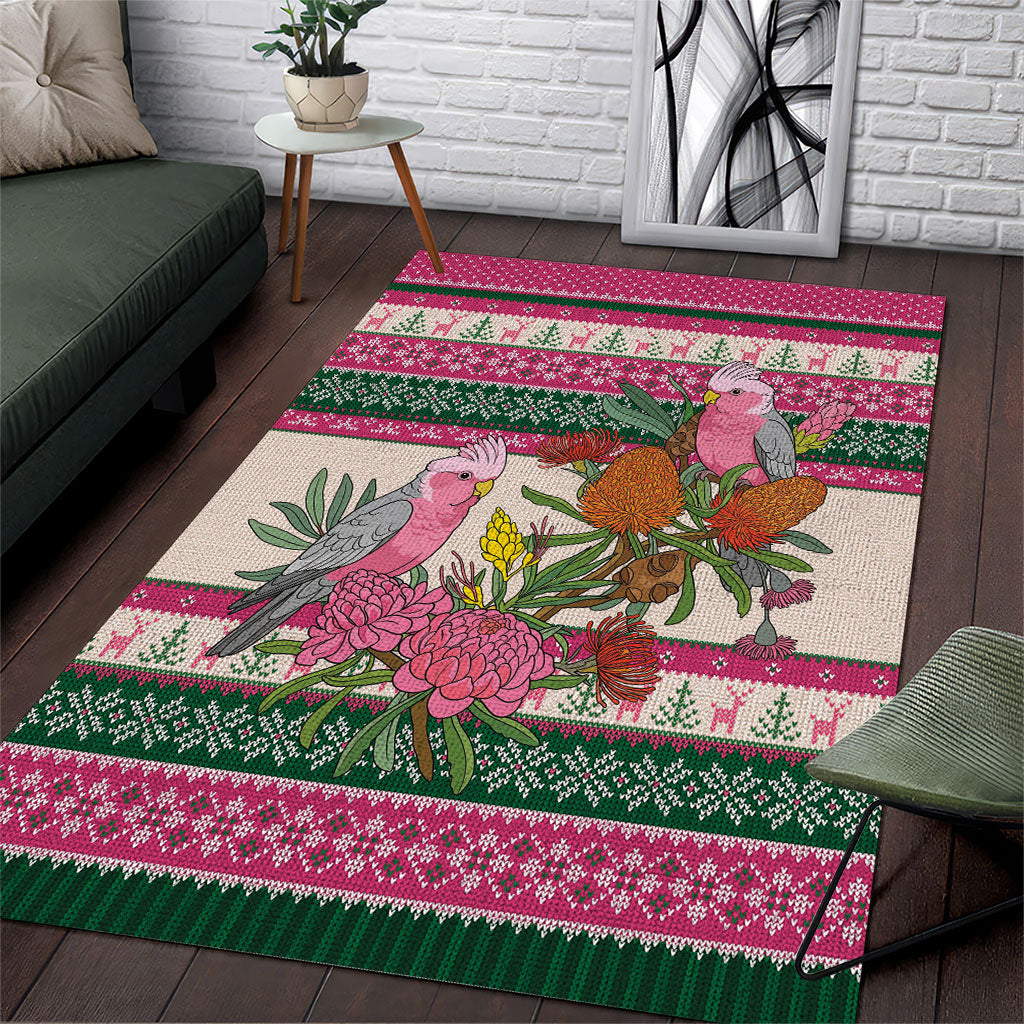Aussie Galah Christmas Area Rug Festive Knitted Pattern Inspired