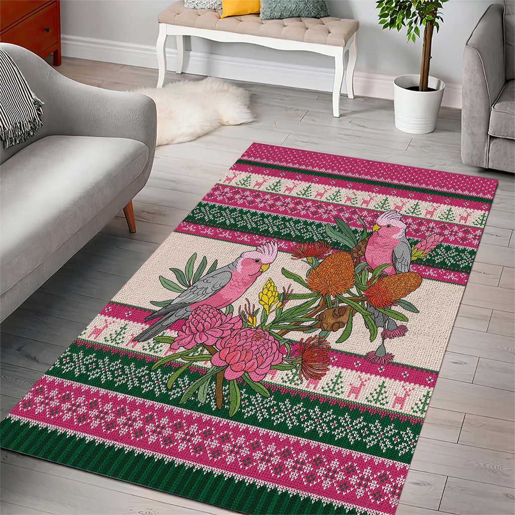 Aussie Galah Christmas Area Rug Festive Knitted Pattern Inspired
