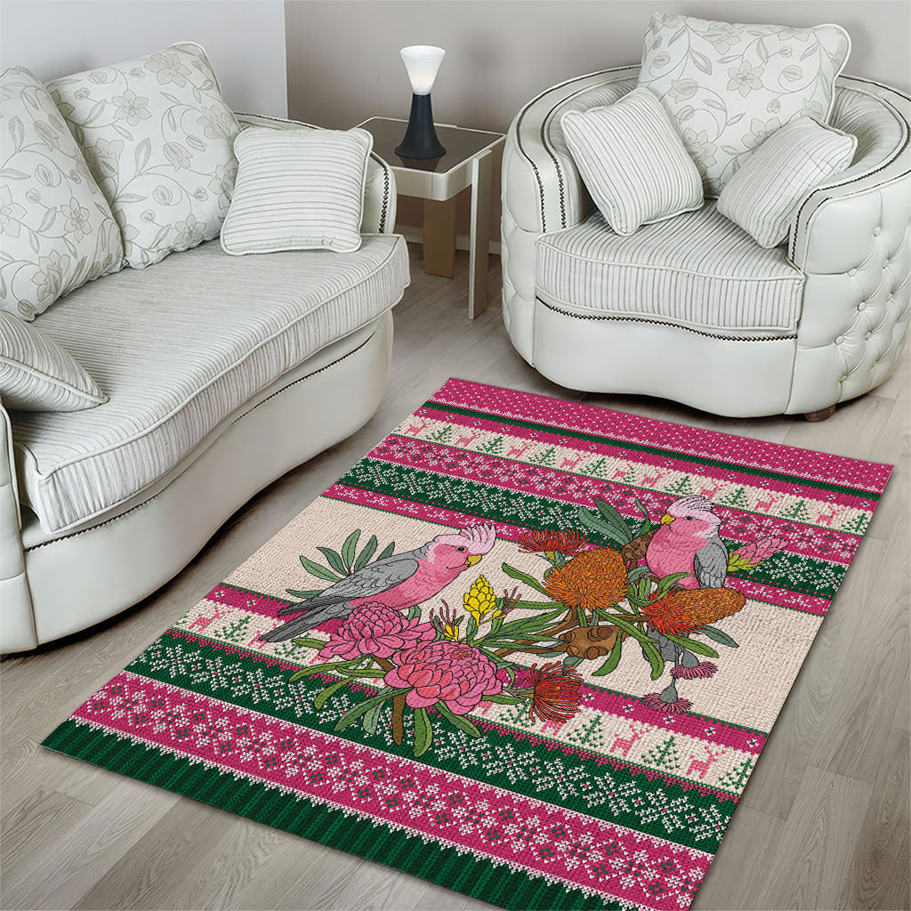 Aussie Galah Christmas Area Rug Festive Knitted Pattern Inspired