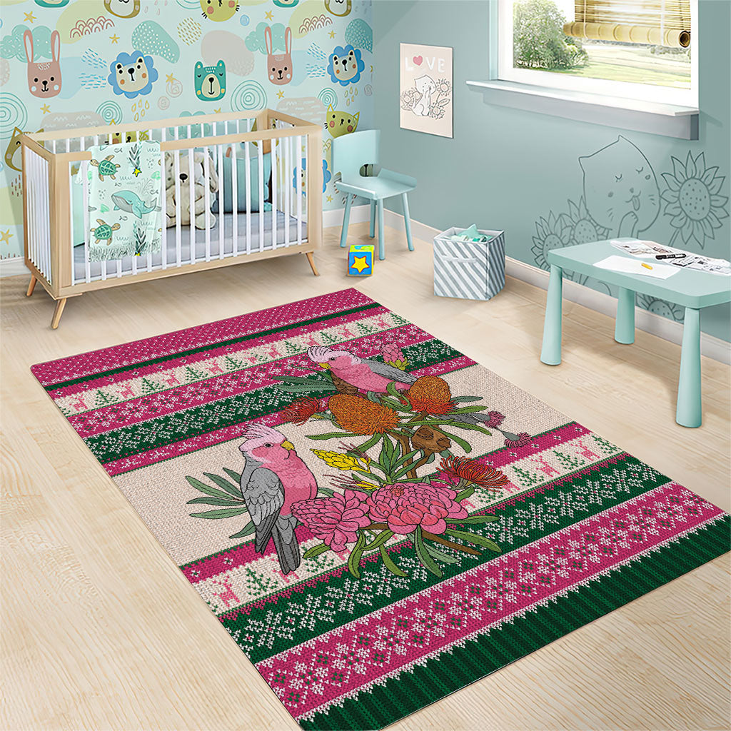 Aussie Galah Christmas Area Rug Festive Knitted Pattern Inspired