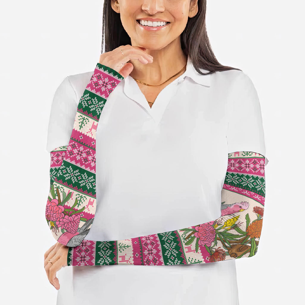 Aussie Galah Christmas Arm Sleeves Festive Knitted Pattern Inspired